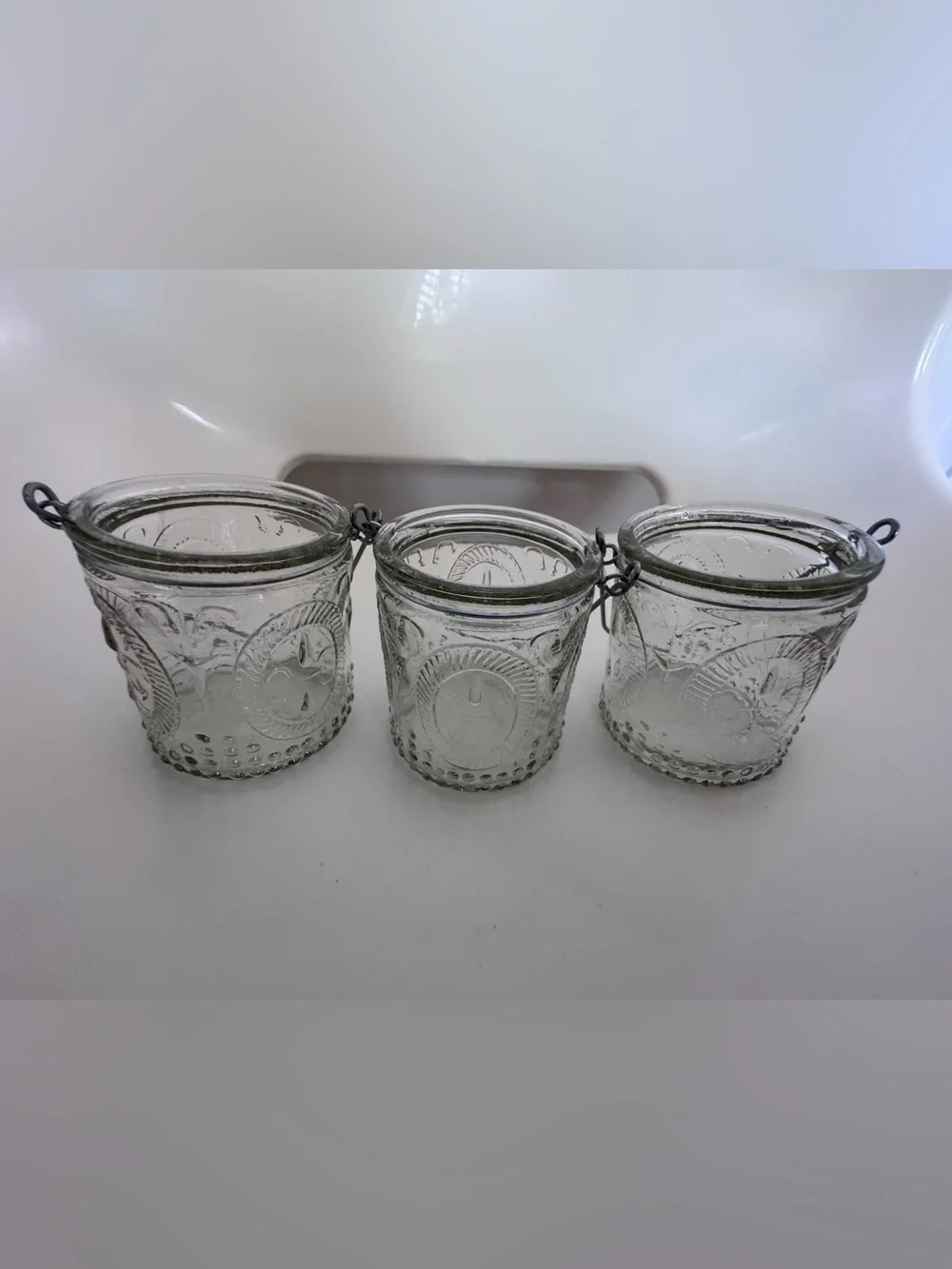 Set of 3 Fleur de Lis Glass Votive Candle Holders French Cottage Farmhouse